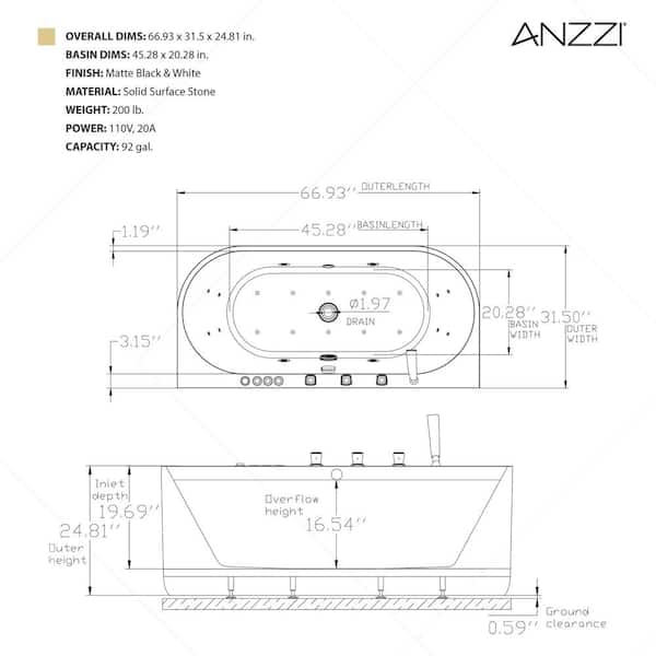 ANZZI 67 in. x 32 in. Flat Bottom Stone Resin Freestanding 92