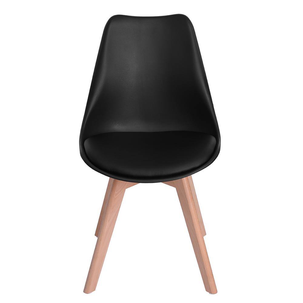 Set of 4 Black Upholstered Leather Side Chairs with Wood Legs