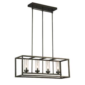 4-Light Hammered Metal Linear Pendant with Glass Shades