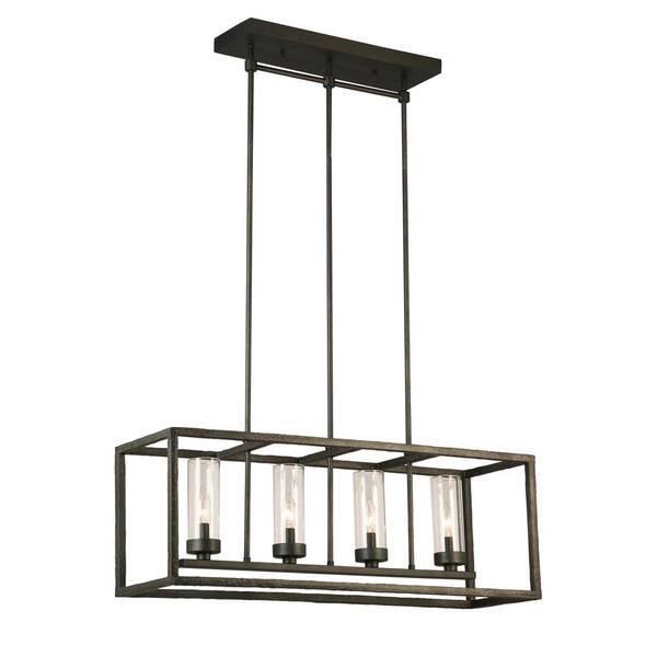 Luminosa 4-Light Hammered Metal Linear Pendant with Glass Shades