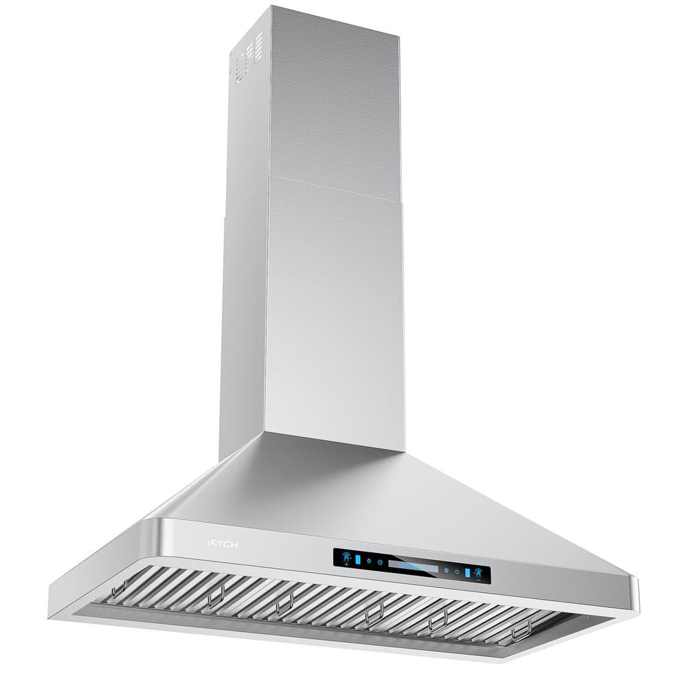 iKTCH 36 in. 900CFM Convertible Wall Mount Range Hood in Stainless Steel 4-Speed with Charcoal Filter and Gesture Control