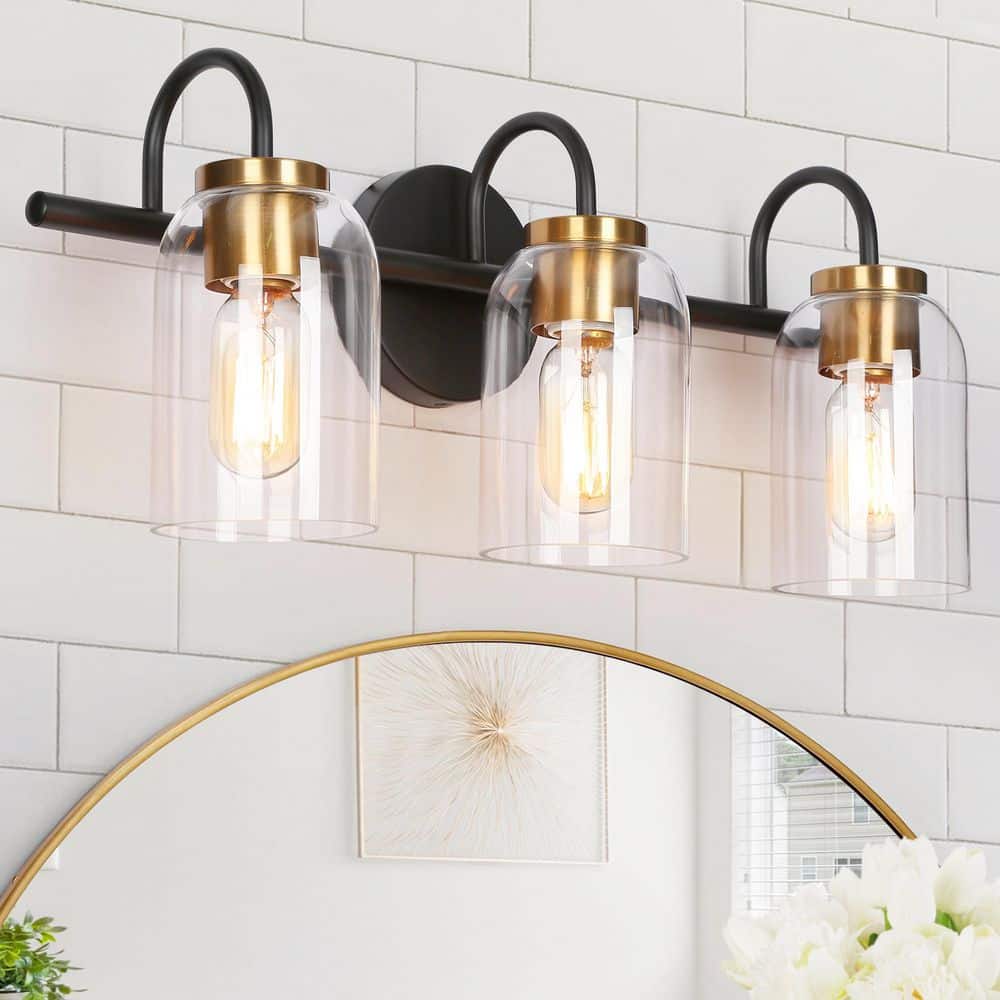 Zevni 21 in. 3-Light Black Bathroom Vanity Light Modern Vintage