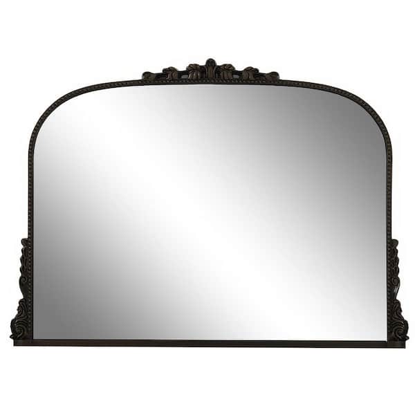 Vintage 32 in. W x 44 in. H Arched Polyurethane Framed with Decoration Bathroom Wall Mirror in Antique Brown