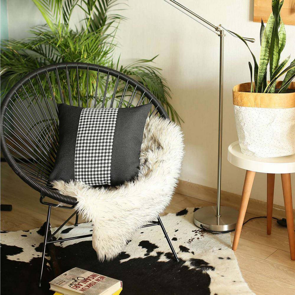 Black and White Houndstooth Jacquard 18" Square Throw Pillow Cover