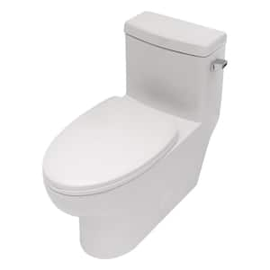 1-Piece 1.28 GPF Single Flush Elongated Toilet in White Seat Included