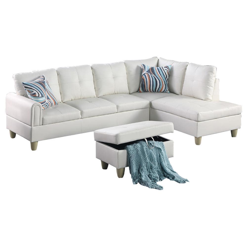 25 in. W Rolled Arm 3-Piece Leather Straight Sofa in White -  Star Home Living, SE-9722B-3PC