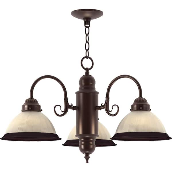 Volume Lighting 3-Light Antique Bronze Empire Chandelier with Clear Ribbed Glass Domes