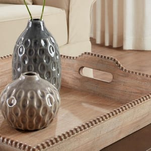 Natural Wood Decorative Rectangle Tray (Set of 2)