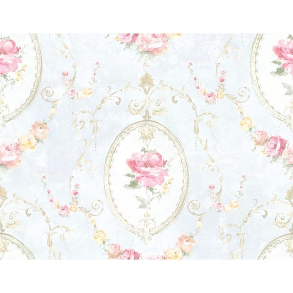 CASA MIA Medallion Flower Light Bleu and Rose Paper Non-Pasted Strippable Wallpaper Roll (Cover 60.75 sq. ft.)