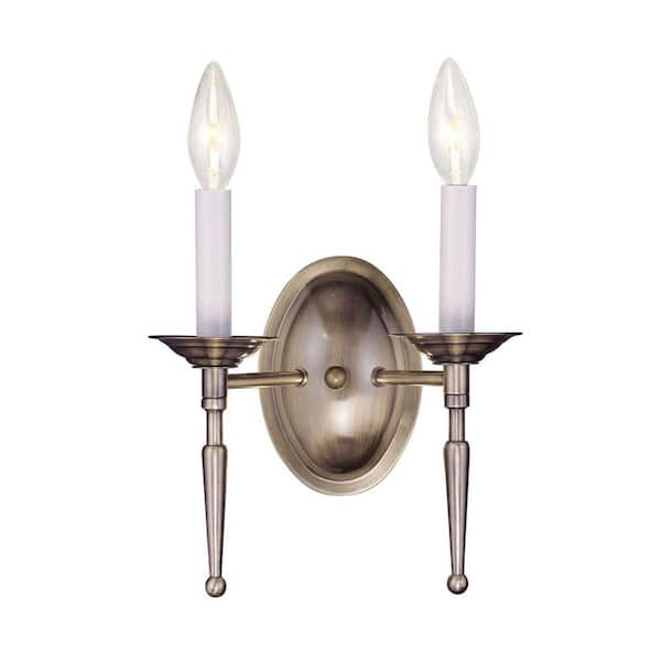 Livex Lighting Williamsburgh 9.5 in. 2-Light Antique Brass Traditional Wall Sconce with No Shades