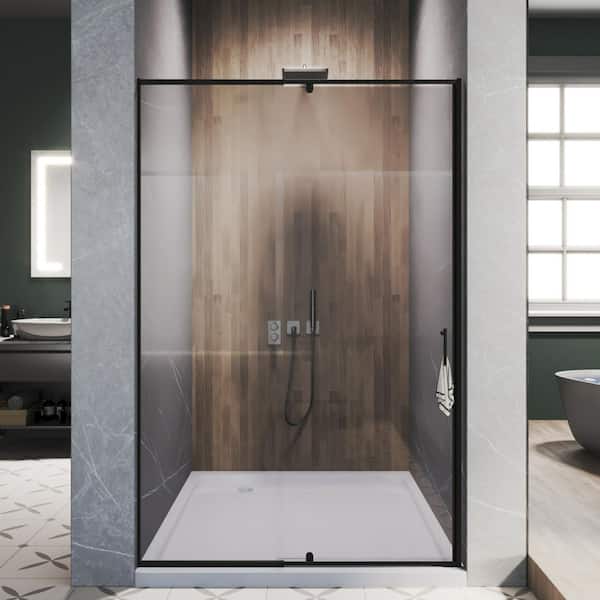 44 to 48 in. W x 72 in. H Framed Pivot Shower Door in Black with Clear Glass