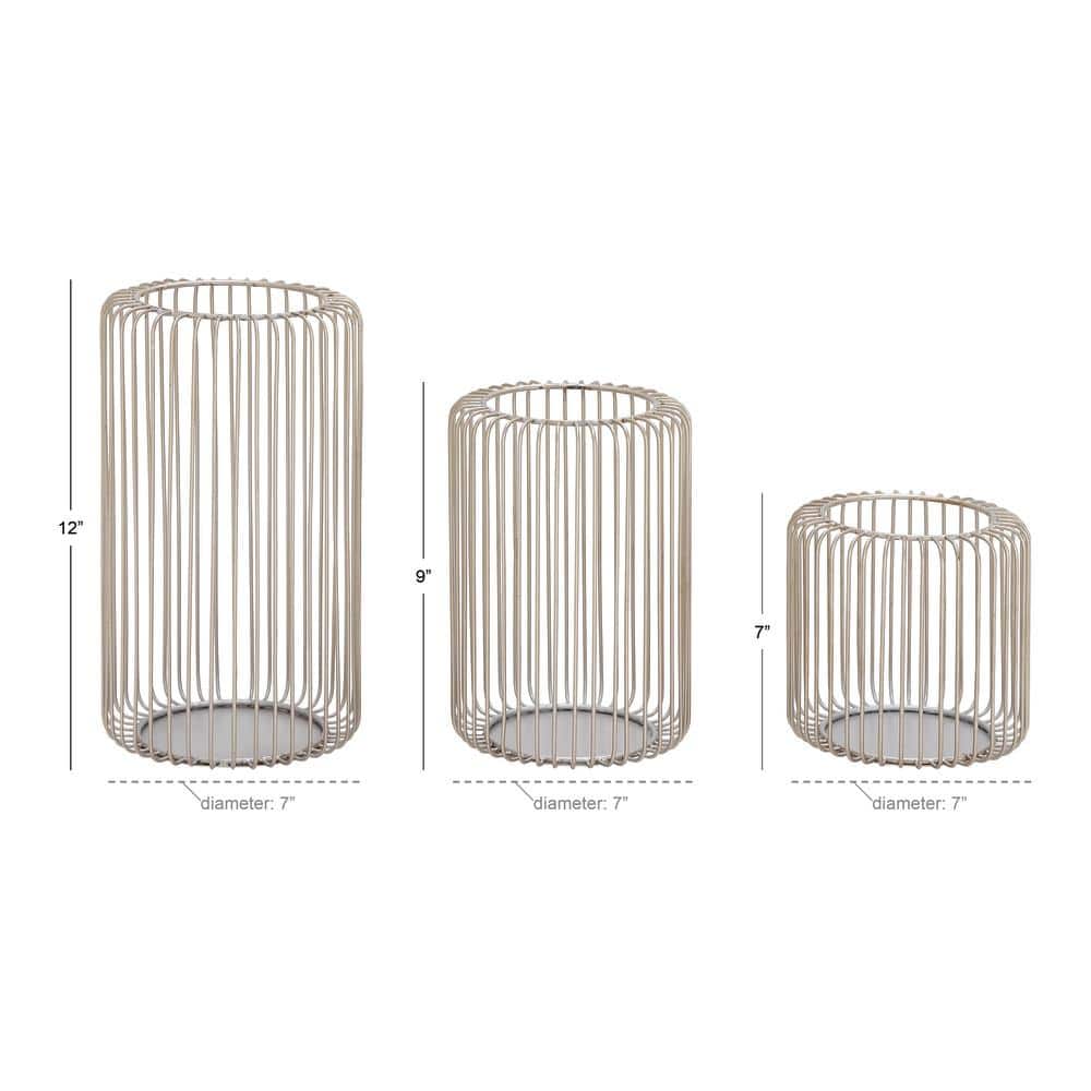 Silver Metal Cage Style Hanging Hurricane Candle Lantern Set
