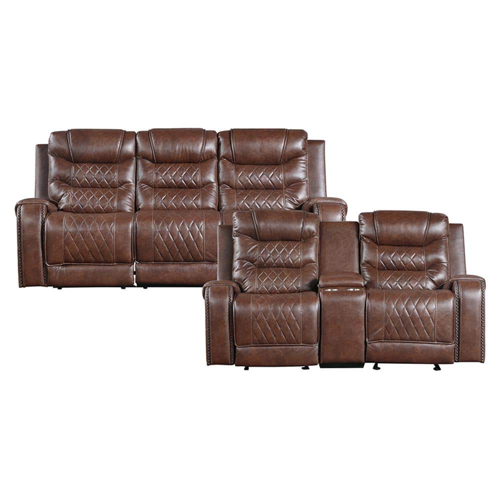 Bergen 86.5 in. W Straight Arm Faux Leather Rectangle 2-Piece Manual Reclin