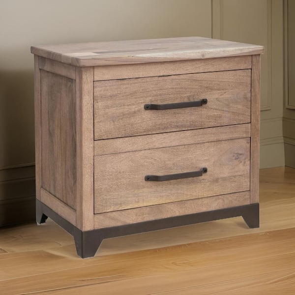 Benjara 28.75 in. Brown and Black 2-Drawers Wooden Nightstand