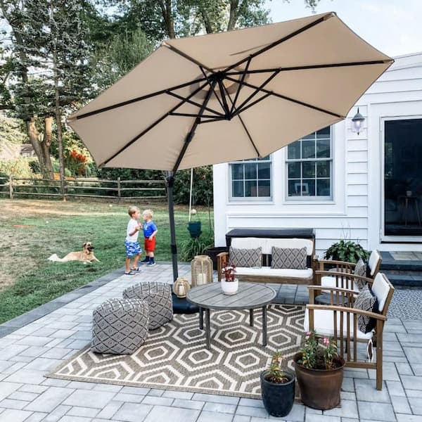 10 ft. Octagon Outdoor Patio Cantilever Umbrella Aluminum Offset 360° Rotation Umbrella in Beige