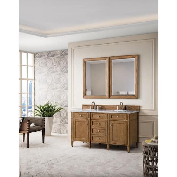 Brittany 60.0 in. W x 23 in. D x 34 in. H Bathroom Vanity in Saddle Brown with Carrara Marble Marble Top