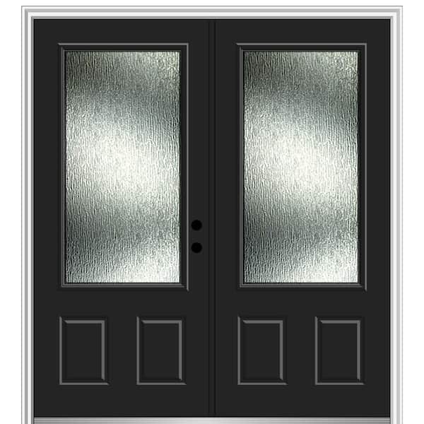 MMI Door Rain Glass 72 in. x 80 in. Left-Hand Inswing 3/4 Lite 2-Panel Painted Black Prehung Front Door on 4-9/16 in. Frame