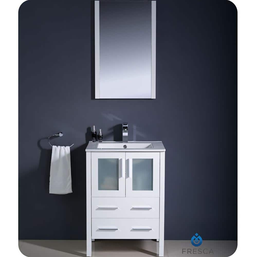 24" Modern White Engineered Wood Bathroom Vanity with Integrated Ceramic Sink