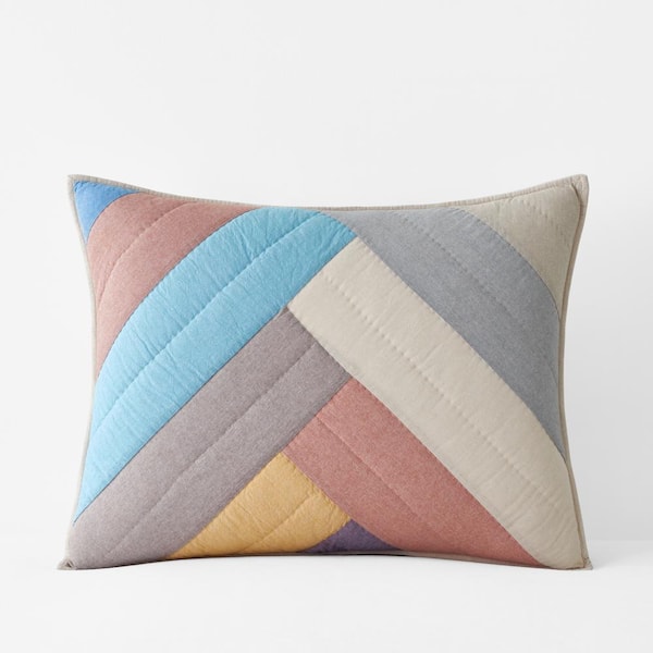 The Company Store Chambray Chevron Quilted Multi Cotton King Sham