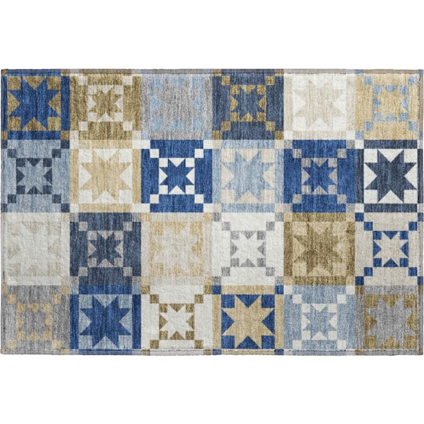 Mayfield Premium Machine Washable Abstract AMF2538 Navy 3 ft. x 4 ft. Area Rug