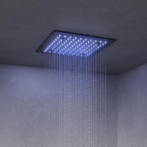 RGB LED 5-Spray Ceiling Mount 12 in. Fixed and Handheld Shower Head 2.5 GPM in Matte Black Thermostatic Valve