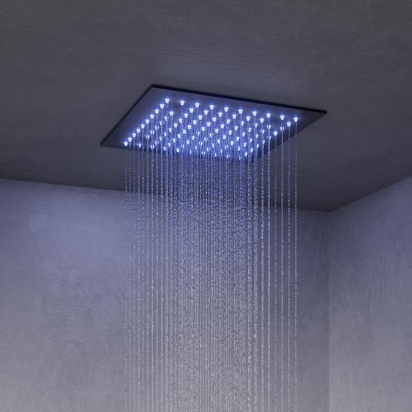 Full Spectrum LED 12 in. Triple Handle 5-Spray Ceiling Mount Shower Faucet 2.5 GPM with Body Spray in Matte Black