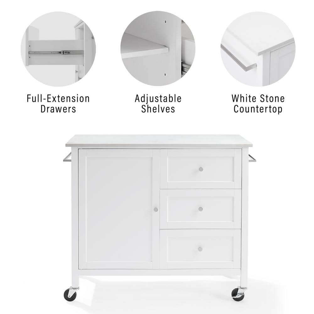 Soren 44" White Stone Top Kitchen Island Cart