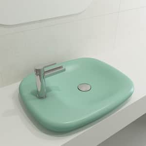 Fenice 21.75 in. Vessel Fireclay 1-Hole Bathroom Sink in Matte Mint Green