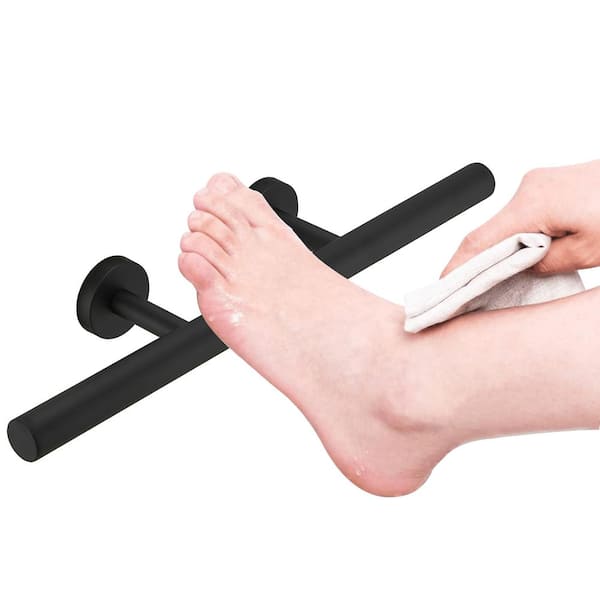 BWE 12 in. Wall Mounted Corner Shower Footrest Bar for Shaving Legs in Matte Black
