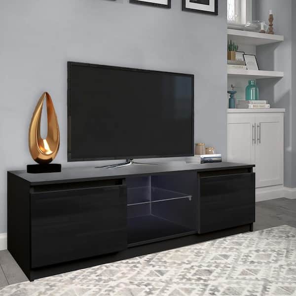 Modern Console Entertainment Center Media Console for Living Room Home Elegant Household Decoration LED TV Cabinet with Single Drawer Black 