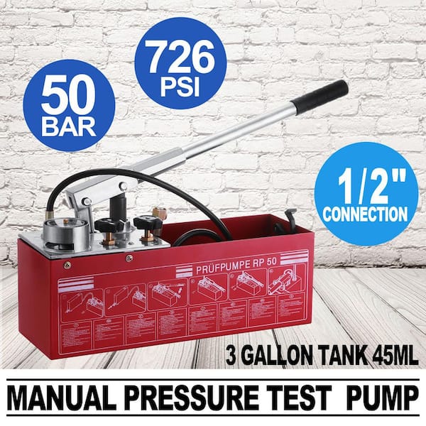 SKYSHALO - Hydraulic Pressure Test Pump 50 Bar Hand Pressure Test Pump 726 PSI 3.2 Gal. Tank 45 ML 1/2 in. BSP Hydrostatic