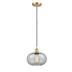Gorham 1-Light Satin Gold Shaded Pendant Light with Charcoal Glass Shade