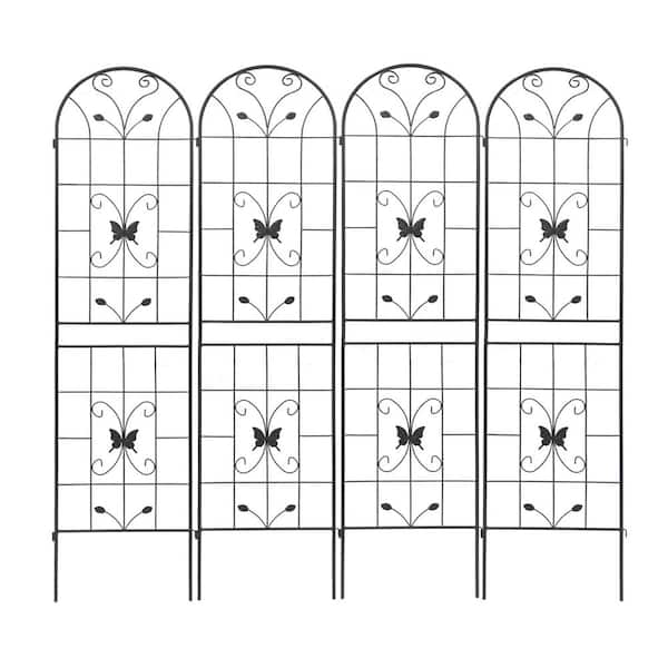 Sudzendf 86.7 in. Outdoor Garden Metal Rustproof Plant Climbing Trellis Black, 4 Pieces