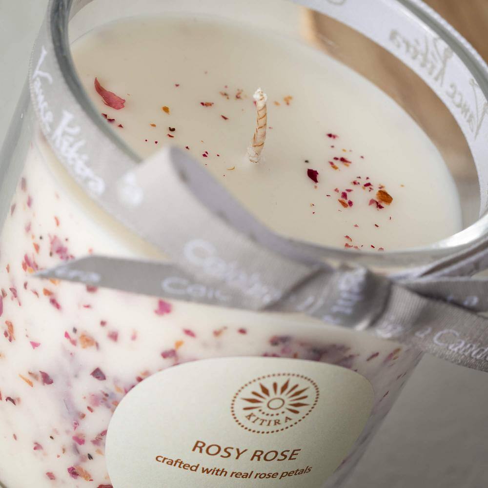 Rosy Rose Scented Soy Wax Jar Candle with Wood Lid