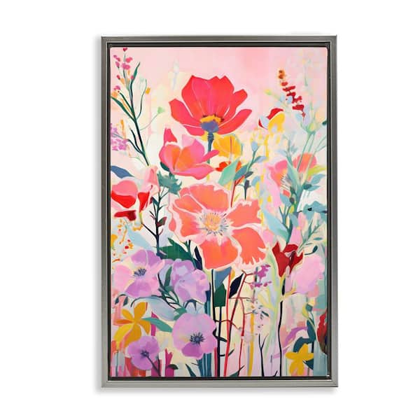 Stupell Industries Abstract Flowers on Pink by LSR Design Studio Gray Floater Frame Nature Graphic Art Print 31 in. x 21 in.