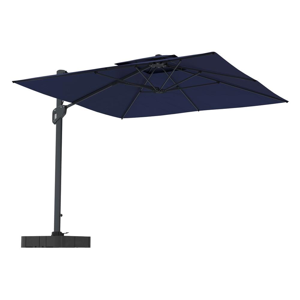 Mondawe 10 ft. x 10 ft. Square Aluminum 360-Degree Rotation Cantilever Patio Umbrella with Base/Stand in Navy Blue for Balcony -  MO-WG01NY-B