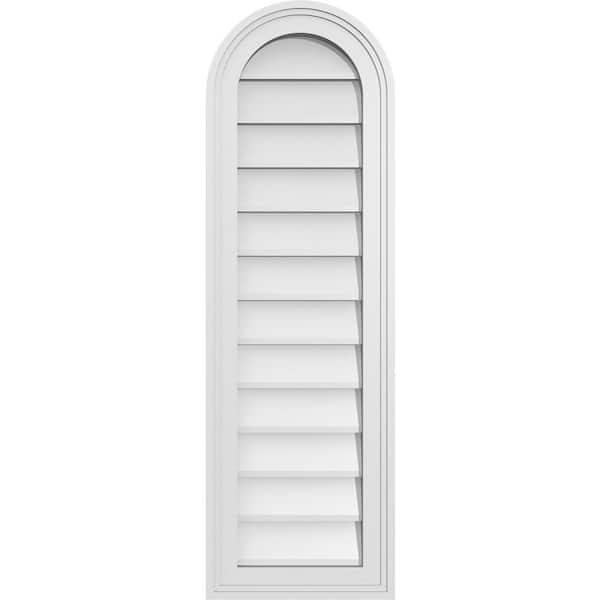 Ekena Millwork 12 in. x 38 in. Round Top Surface Mount PVC Gable Vent: Decorative with Brickmould Frame