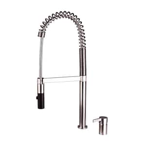 Commercial Spring Single Handle Pull Down Sprayer Kitchen Faucet with Pull Out Spray Wand High Arc in Brushed Nickel