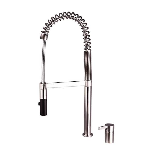 Lukvuzo Commercial Spring Single Handle Pull Down Sprayer Kitchen Faucet with Pull Out Spray Wand High Arc in Brushed Nickel