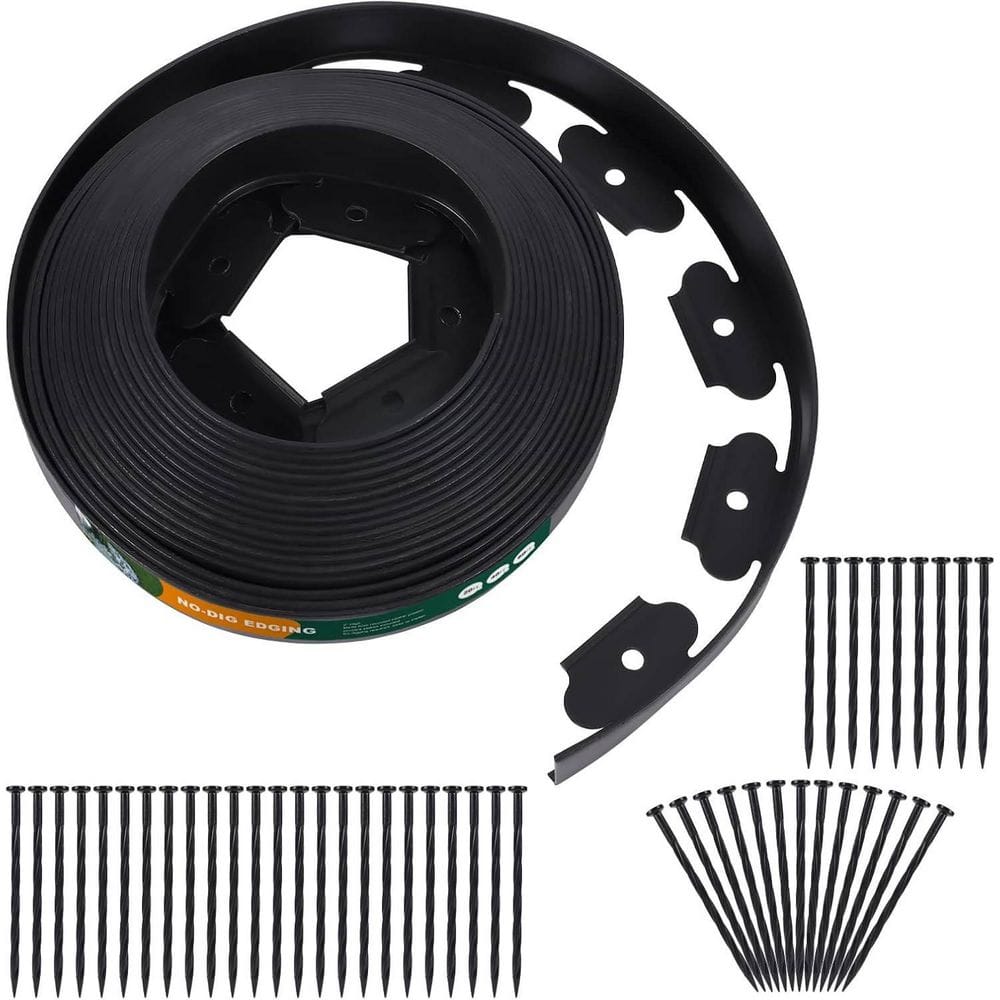 40 ft. x 0.1 in. x 2 in. Black Polyethylene Edging with Stakes, No Dig, Cut