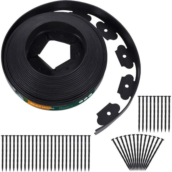 Unbranded 40 ft. x 0.1 in. x 2 in. Black Polyethylene Edging with Stakes, No Dig, Cuttable