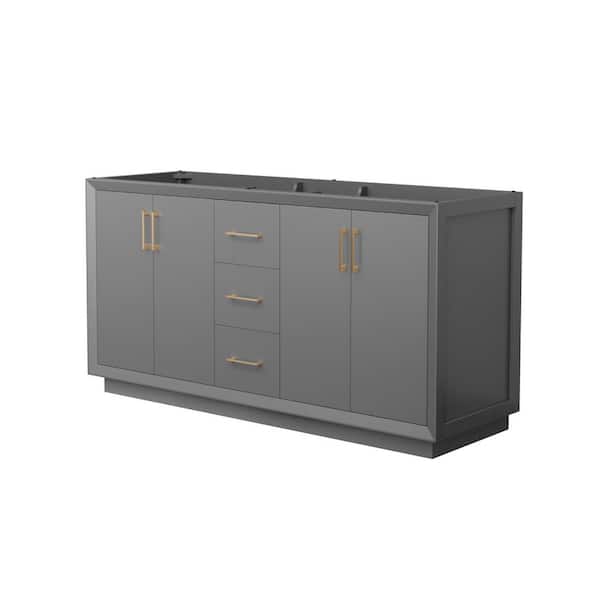 Wyndham Collection Strada 65.25 in. W x 21.75 in. D x 34.25 in. H Double Bath Vanity Cabinet without Top in Dark Gray