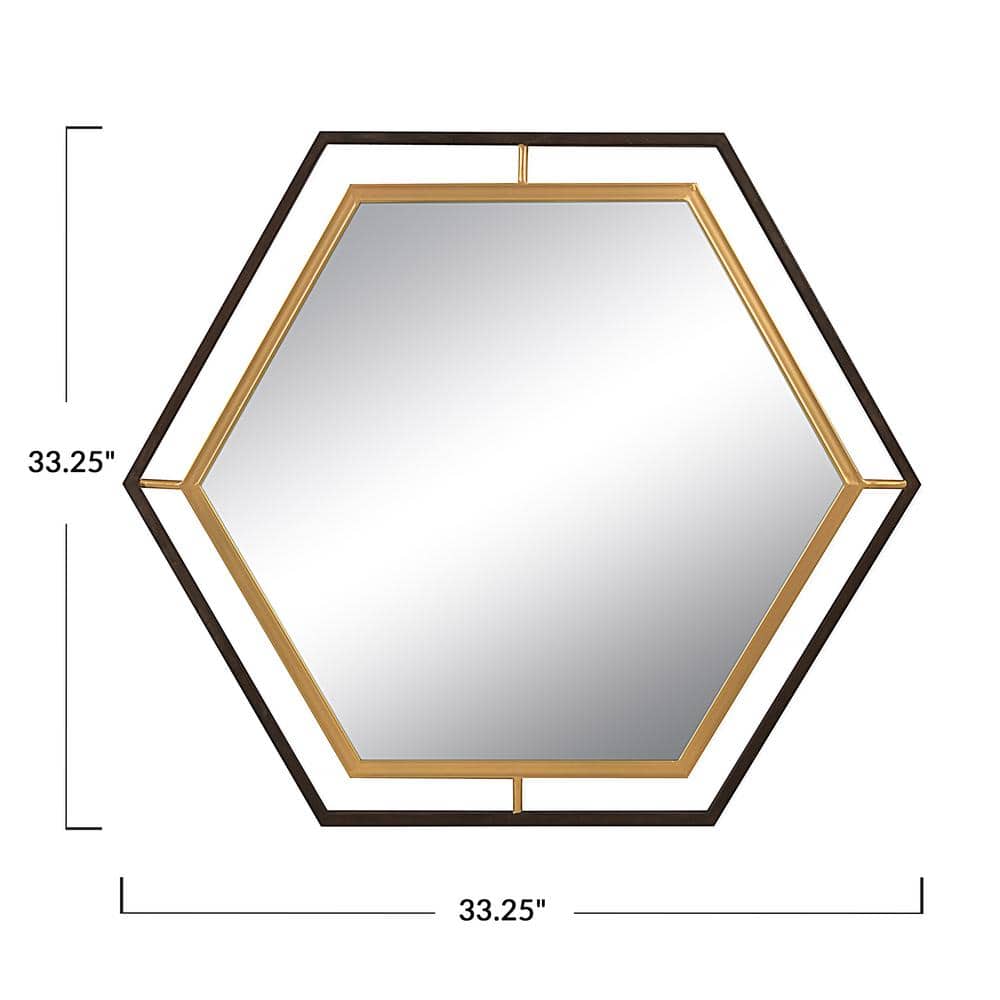 Hexagon Elegance 38" Gold and Black Metal Wall Mirror