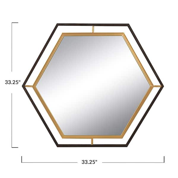 33.12 in. W x 28.62 in. H Metal Black & Gold Hexagon Decorative Mirror
