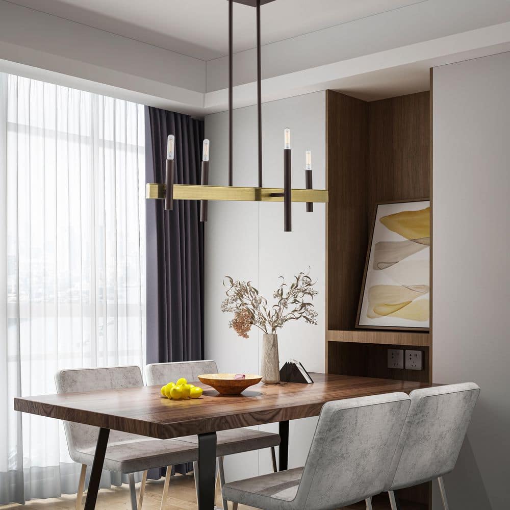 Elegant Bronze & Crystal 4-Light Chandelier with Antique Brass Accents