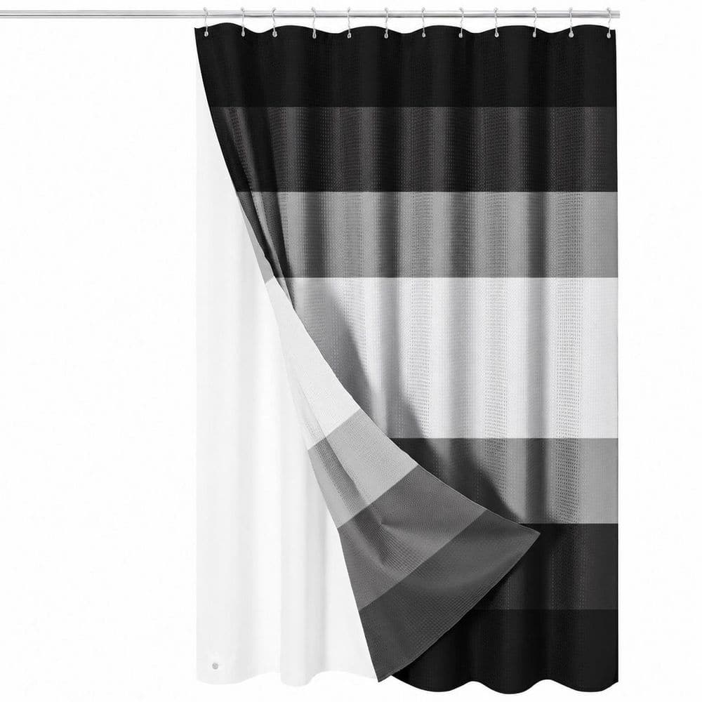72 in. W x 72 in. L Polyester Shower Curtain in Grey and Black White Stripe with PEVA Liner and Hooks Set price history on PriceWatchPro