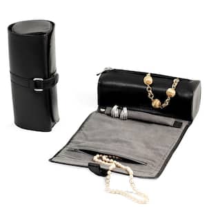 Black Leather Jewelry Roll