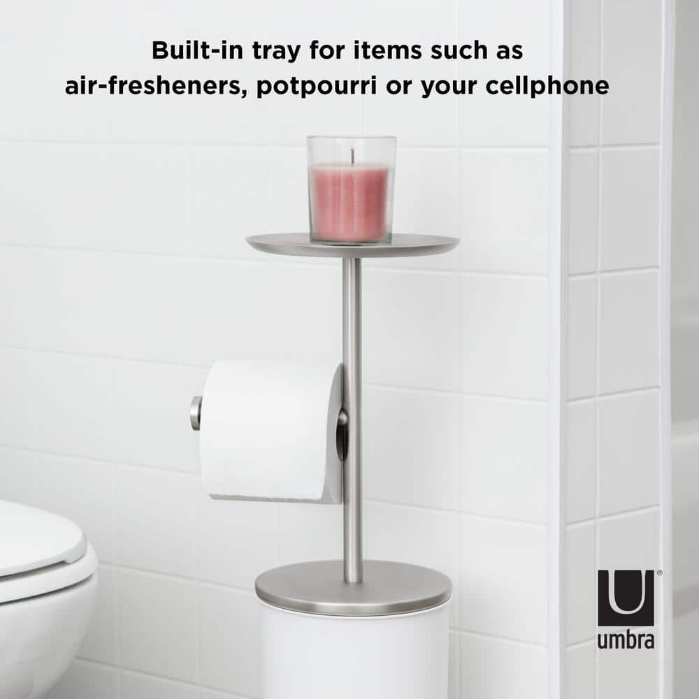 White Nickel Freestanding Toilet Paper Holder with Storage