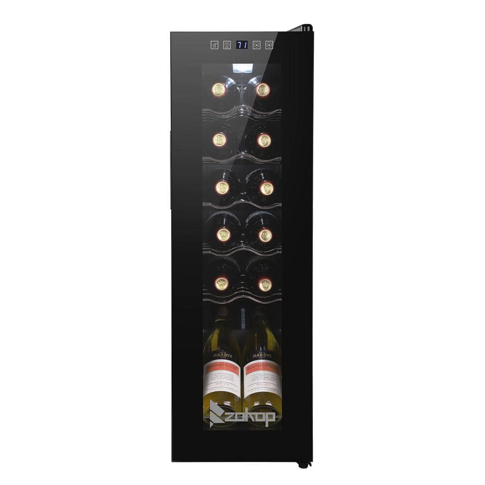 Winado 9.92 in. 12-Bottle Compressor Freestanding Wine and Beverage Cooler, Black