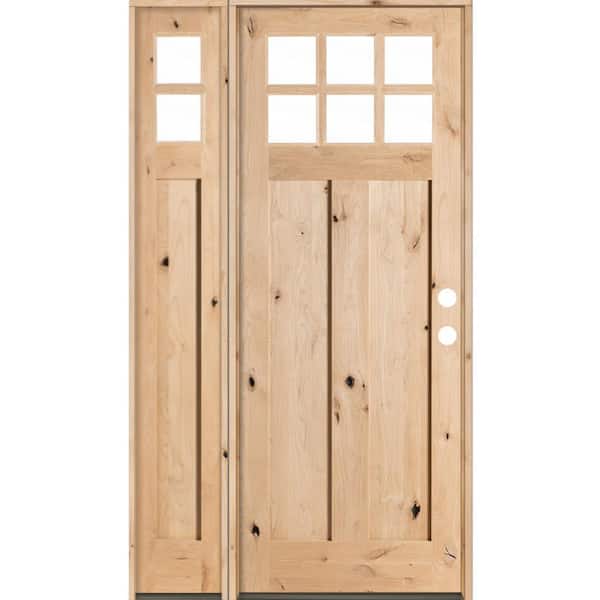 Krosswood Doors 50 in. x 96 in. Craftsman 2 Panel 6Lite Knotty Alder Unfinished Left-Hand Inswing Prehung Front Door with Left Sidelite